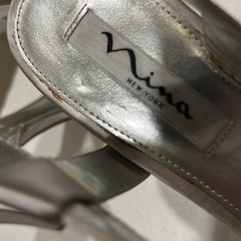 Nina Rhinestone Strappy Heels Pumps open top slingback size 8.5 grey silver - Picture 7 of 15